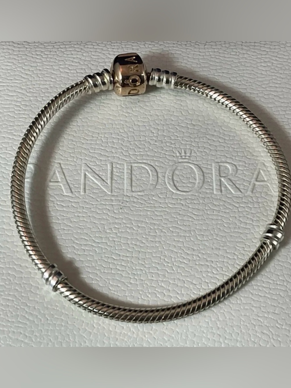 Pandora Moments Two Tone Snake Chain Barrel Clasp Bracelet